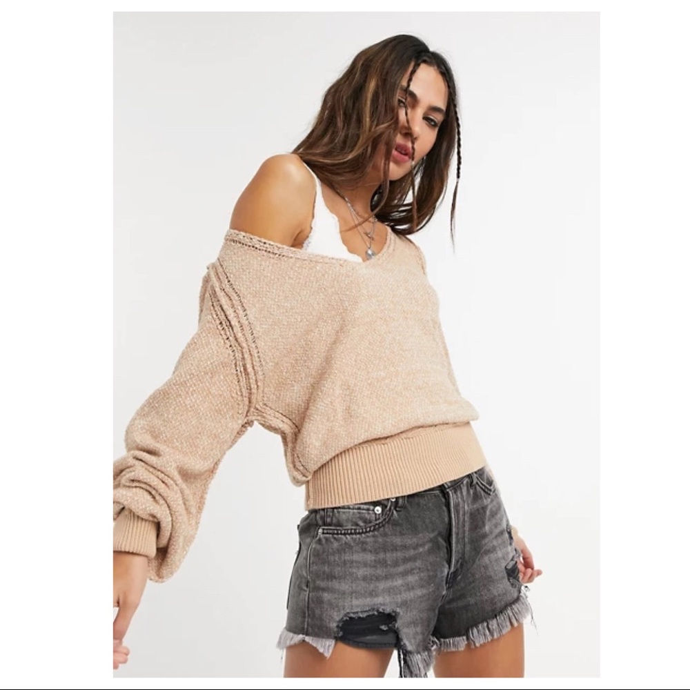 FREE PEOPLE BOHO PULLOVER V-NECK LUXE KNIT TOP A2C - Picture 5 of 12